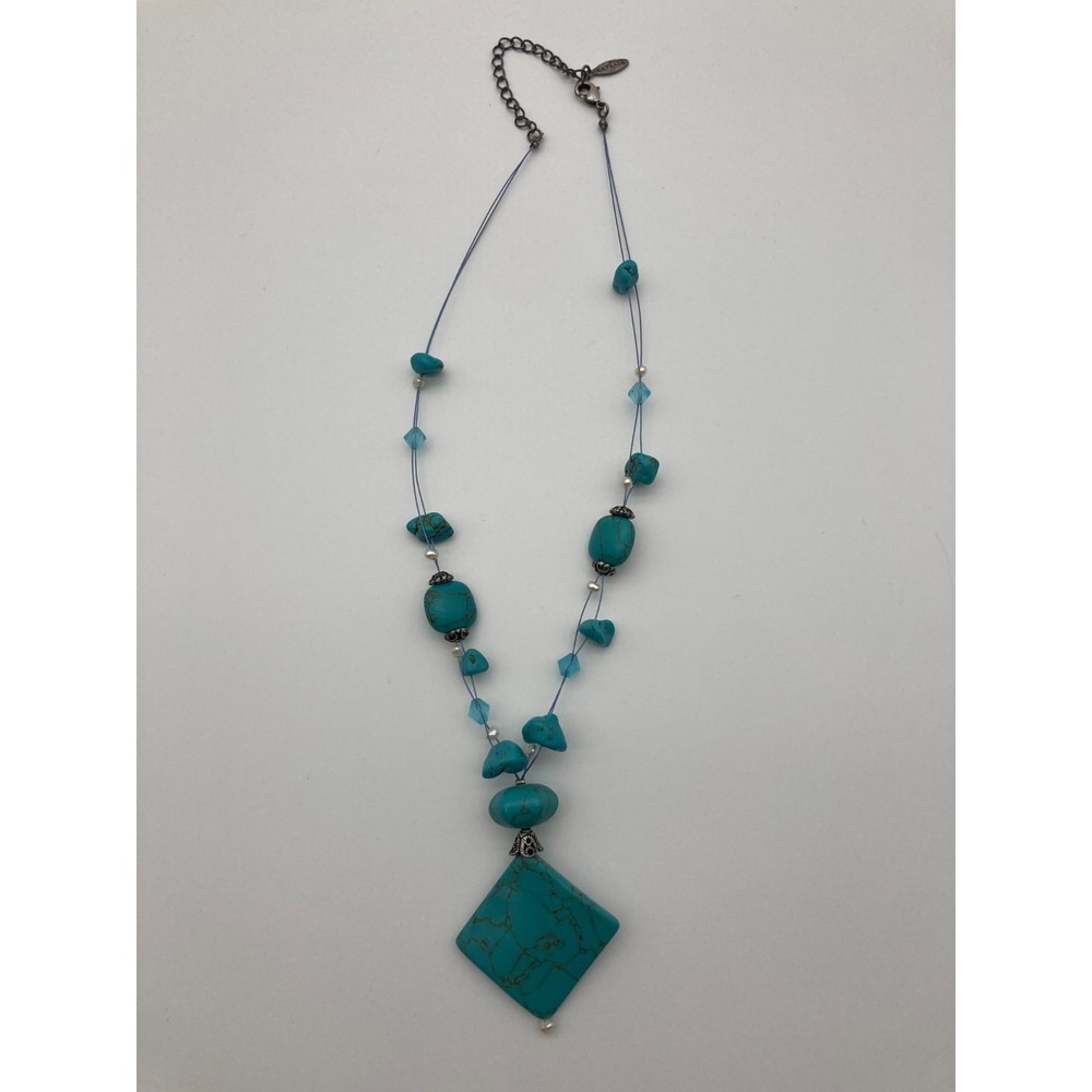 Latasia Southwestern Turquoise Nugget Pendant & Glass Bead Necklace, Blue/Silver